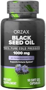 ORZAX Black Seed Oil Organic Cold Pressed 100% Pure | Non-GMO - Rich in Omega 3 6 9 & Thymoquinone | Black Cumin Nigella Sativa Oil for Immune Support, Hair, Skin, Face (1000 mg - 60 Softgel Capsules) ORZAX