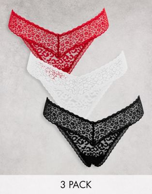 Набор из трех кружевных стрингов New Look черного, белого и красного цветов New Look