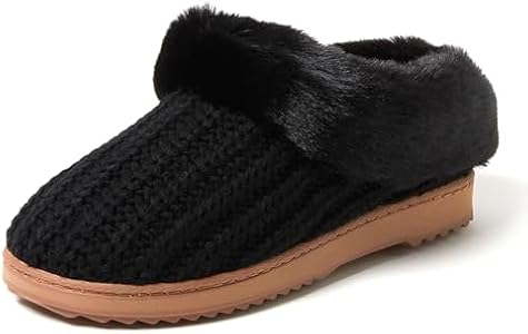 Dearfoams Gifts for Women, Mom, Sister, Wife - Fuzzy Fluffy Memory Foam Slipper - Hannah Knit Clog House Shoe House Slipper Dearfoams