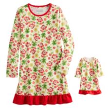 Girls 4-16 Jammies For Your Families® Santa On Holiday Dorm Nightgown & Matching Doll Gown Jammies For Your Families