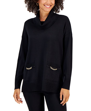 Женский свитер с воротником-хомутом и цепочкой и карманами, созданный для Macy's J&M Collection