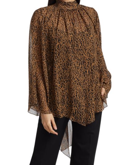 Шелковая блузка Reyna с леопардовым принтом Halston