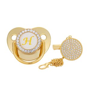 PRINxy Kids Soothing Pacifier & Teether,Baby Pacifier 26 Letter Name Initials Clip Silicone Baby Pacifier Golden Shiny Newborn Pacifier,Gold,H PRINxy