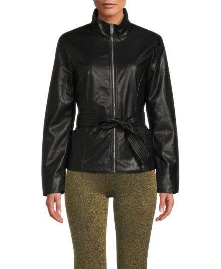 Байкерская куртка из искусственной кожи с поясом Calvin Klein
