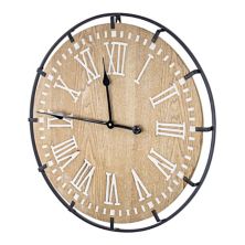 Американский художественный декор 24&#34; Крупногабаритные настенные часы из побеленного дерева и металла в деревенском стиле American Art Décor