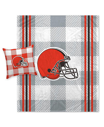 Комбинированный комплект из одеяла и подушек в серую клетку Cleveland Browns Pegasus Home Fashions