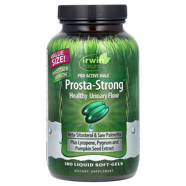 Pro-Active Male, Prosta-Strong, здоровое мочеиспускание, 180 мягких желатиновых капсул с жидкостью Irwin Naturals
