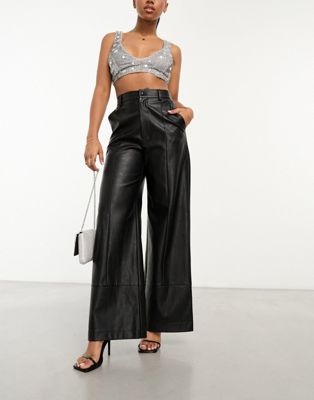 Черные широкие брюки из искусственной кожи Bardot Bardot