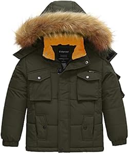 Wantdo Boy's Warm Winter Coat Waterproof Thicken Puffer Jacket with Removable Fur Hood Wantdo