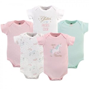 Hudson Baby Short Sleeve Bodysuits, 5-Pack, Newborn- 24 Months Hudson Baby