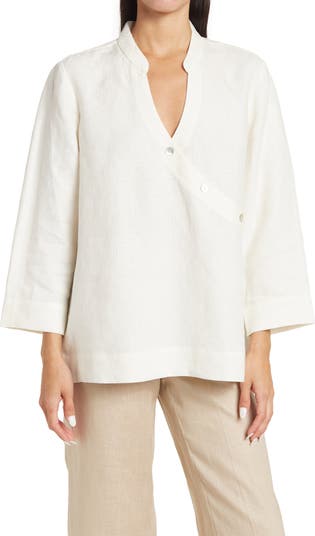 Асимметричная льняная блуза на пуговицах GO SILK