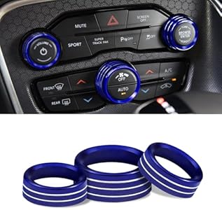 3Pcs Air Conditioner Switch Button Knob Cover, Climate Control Knob Covers, Aluminum Alloy A/C Decal Trim Rings, Car Interior Accessories Compatible with Challenger Durango 2015-2022 (Black) Kutyun