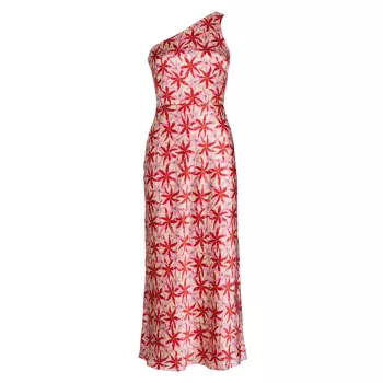 Justine Floral Silk Charmeuse One-Shoulder Midi Dress SALONI