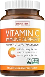 Vitamin C Immune Support Supplement - Immunity Boost Blend with Elderberry Vitamin C and Zinc for Daily & Seasonal Support - Immunity Supplement with Magnesium Zinc Vitamin C and D (1 Month Supply) Healths Harmony