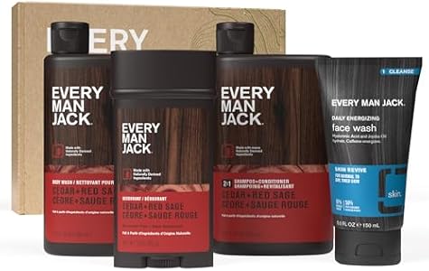 Every Man Jack Men’s Amber + Sandalwood Bath and Body Gift Set - Clean Ingredients & Sandalwood, Amber, and Vetiver scent - Round Out His Routine with Body Wash, 2-in-1 Shampoo, Deodorant & Face Wash Every Man Jack