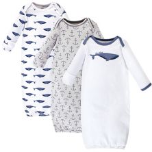 Touched by Nature Baby Organic Cotton Long-Sleeve Gowns 3pk, Blue Whale, 0-6 Months Touched by Nature