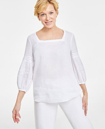 Women's 100% Linen Woven Square-Neck Top, Created for Macy's Charter Club