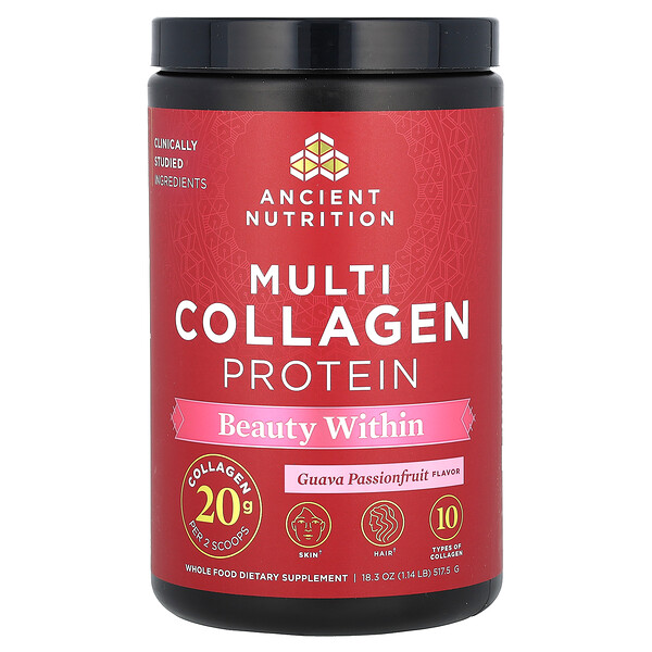 Multi Collagen Protein, Beauty Within, гуава и маракуйя, 1,14 фунта (517,5 г) Ancient Nutrition