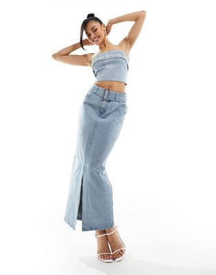 Синяя джинсовая юбка макси с пряжками Simmi - часть комплекта Simmi Clothing