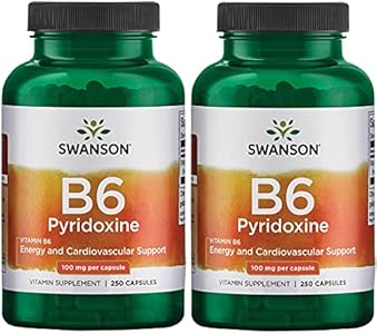 Swanson B6 Pyridoxine - Vitamin Supplement Promoting Cardiovascular Health & Energy Metabolism - Natural Formula Promoting Overall Wellness - (250 Capsules (Капсулы), 100mg Each) Swanson