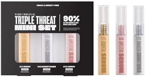 Babe Original Triple Threat Mini Set, Includes Babe Lash Essential Serum & Enhancing Conditioner + Babe Brow Amplifying Serum, 1 mL, 3 Pack Babe Original