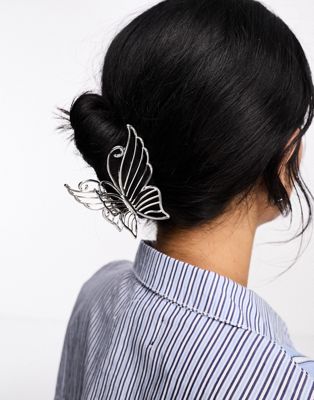 Glamorous metal butterfly shape hair claw in silver GLAMOROUS