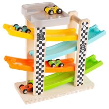 Привет! Играть! Деревянная игрушечная гоночная трасса и гоночный автомобиль с 4 красочными автомобилями Hey! Play!