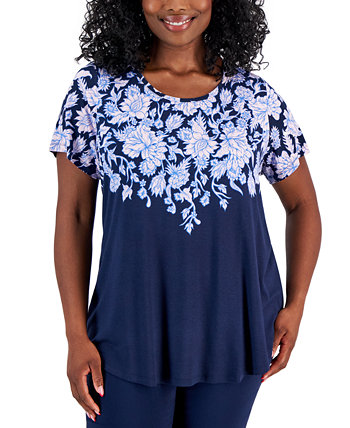 Plus Size Floral-Print Short-Sleeve Top, Created for Macy's J&M Collection