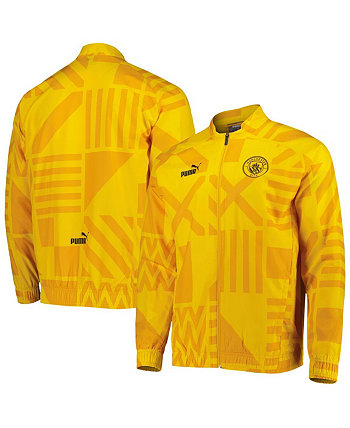 Мужская желтая тренировочная куртка Manchester City Pre-Match Raglan с молнией во всю длину PUMA