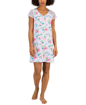 Women's Printed Lace-Sleeve Chemise, Created for Macy's Charter Club