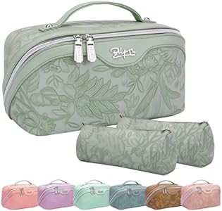 Косметичка BOYATU Travel Makeup Bags, 3-set большой вместимости - косметичка из PU-кожи для женщин с широкой открывающейся конструкцией и делителем (01-Небесно-голубой) BOYATU