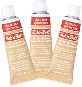 AMACO Rub n Buff Wax Metallic Finish - 3 Rub n Buff Gold Leaf 15ml Tubes - Versatile Gilding Wax for Finishing Furniture Antiquing and Restoration - Rub and Buff Colors Set of Three Amaco