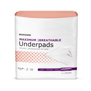 McKesson Ultimate Breathable Underpads for Incontinence, Maximum Absorbency - 24 in x 36 in, 70 Ct Mckesson