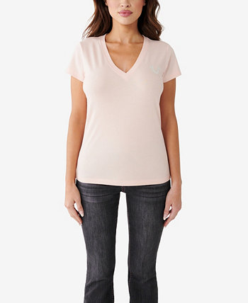 Женская тонкая футболка с v-образным вырезом и короткими рукавами Crystal Script True Religion