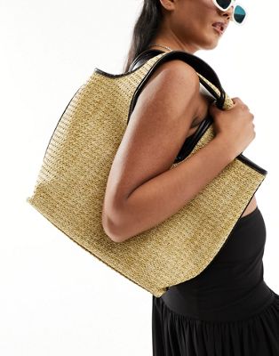 Соломенная сумка-тоут натурального цвета с черной трубчатой окантовкой ASOS DESIGN ASOS DESIGN