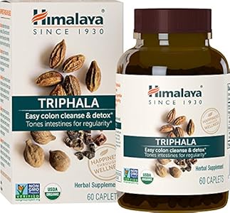 Himalaya Organic Triphala, 2 Month Supply, for Colon Cleanse, Detox & Occasional Constipation, USDA Certified Organic, Non-GMO, Gluten-Free, Extract & Powder (Порошок) Herbal Supplement, 688 mg, 60 Caplets Himalaya