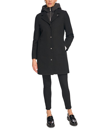 Женское пальто смешанного цвета с капюшоном и полукомбинезоном Calvin Klein