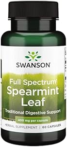 Swanson Spearmint Leaf (Mentha Spicata) - Full Spectrum Herbal Supplement Supporting Digestive Health & Mild Stomach Issues - Natural Formula Supporting Health & Wellness - (60 Capsules (Капсулы), 400mg Each) Swanson