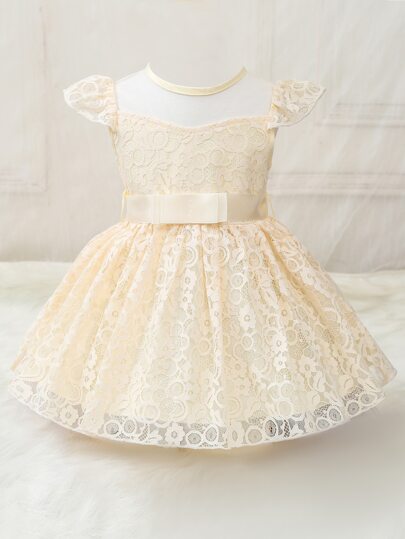 для детей Вечернее платье с рукавами-бабочками с поясом кружевной SHEIN