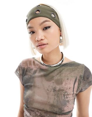 COLLUSION Y2K wide eyelet headband in khaki Collusion
