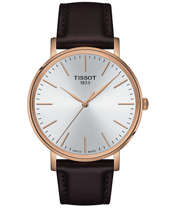 Мужские часы Swiss Everytime с коричневым кожаным ремешком 40 мм Tissot
