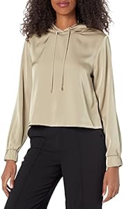 Calvin Klein Women's Everyday Shine Long Sleeve Shiny Crepe Hoodie Calvin Klein