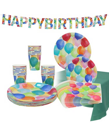 Одноразовый набор для вечеринки по случаю дня рождения, на 24 персоны, с большими и маленькими бумажными тарелками, бумажными стаканчиками, соломинками, салфетками, скатертью и баннером. Puleo