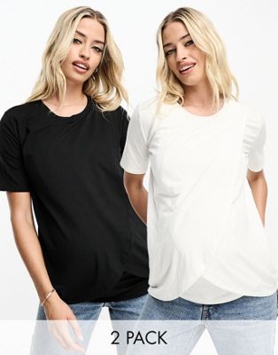 Черно-белая футболка для кормления из двух комплектов Threadbare Maternity Threadbare