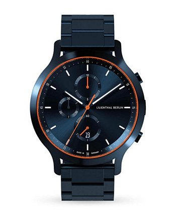 Мужские синие оранжевые часы с хронографом, синие часы из нержавеющей стали со звеньями, 42 мм Lilienthal Berlin