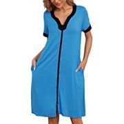 Women's Zipper Front Nightgown House Coat Short Sleeves Robe Zip Up Sleepwear with Pockets INSPIRE CHIC