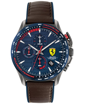Мужские часы с хронографом Pilota Evo с коричневым кожаным ремешком, 44 мм Ferrari