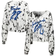 Женская футболка Majestic Threads Jonathan Taylor White Indianapolis Colts с открытыми плечами и тай-дай, имя и номер, укороченная футболка с длинными рукавами и v-образным вырезом Majestic