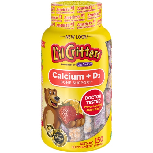 Кальций + D3 для поддержки костей - 150 жевательных мишек - L'il Critters L'il Critters