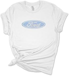 Womens Ford Tshirt Ford Motor Company Rhinestone Oval Logo Short Sleeve T-Shirt Trenz Shirt Company